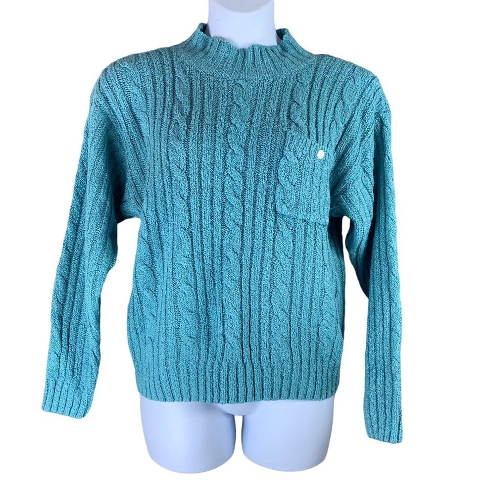 Vintage Sweater Blue Chunky Knit Mock Neck Sz Medium Partners Mervyns Womens